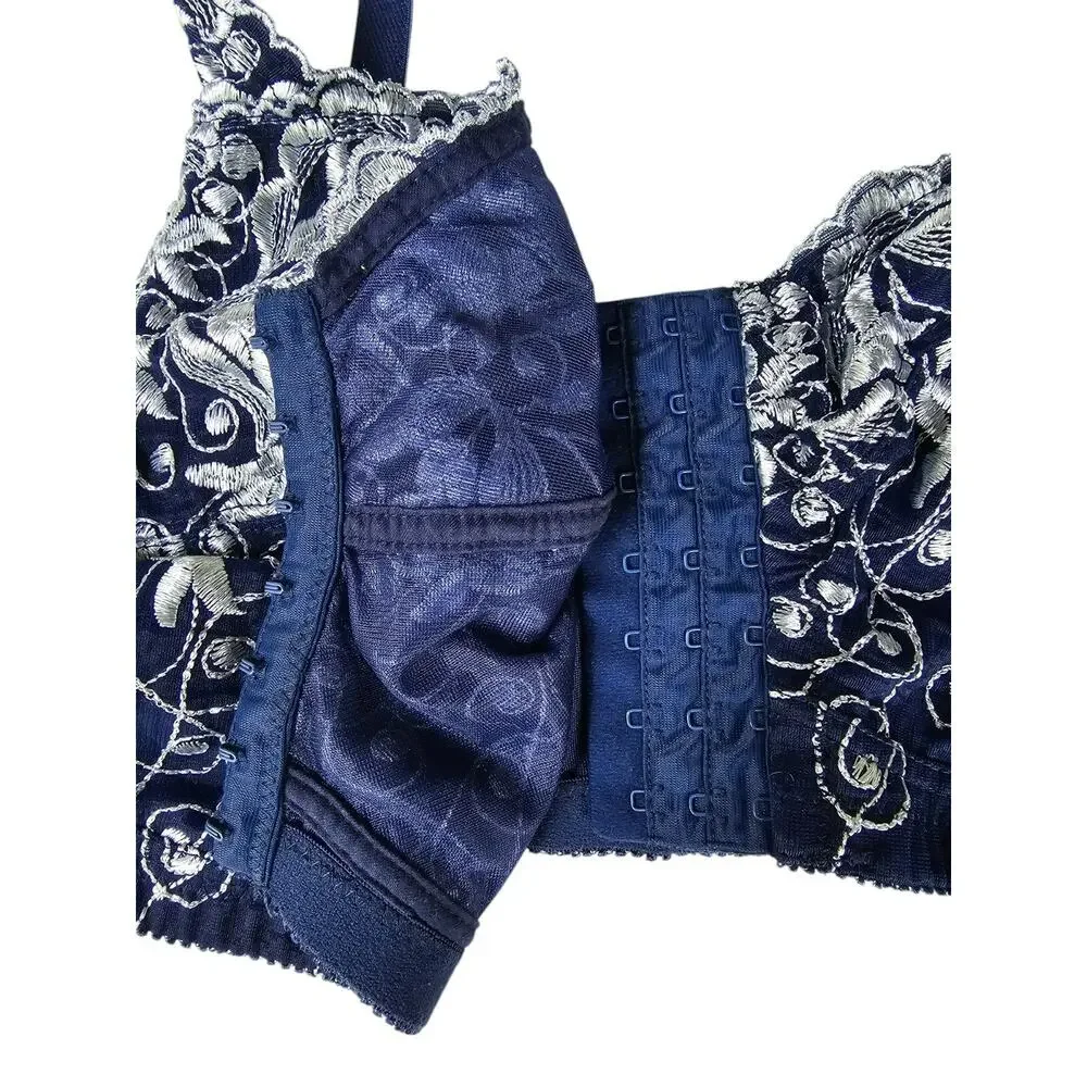 Amoureuse Bra Blue & Silver Embroidered U/W Unlined 46C Front Close 27-0598-6